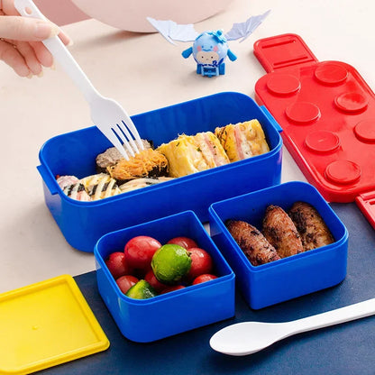 1050/1300ML Building Block Lunch Box with Tableware Portable Double Layer Bento Box for Student Office Fruit Salad Sealed Box – Image 2