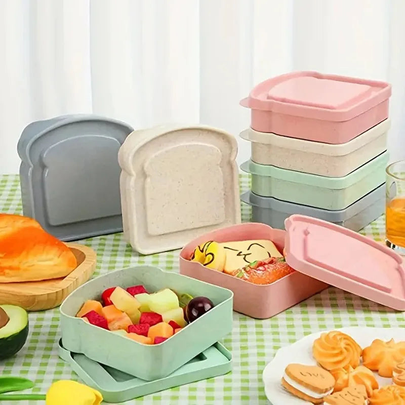 Toast Shaped Bamboo Fiber Portable Lunch Box With Lid Toast Bread Sandwich Box Kitchen Outdoor Picnic Large-capacity Bento Box – Image 3