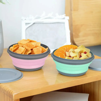 3-piece set with lid salad bowl set  silicone folding bowl foldable lunch box  portable – Image 2