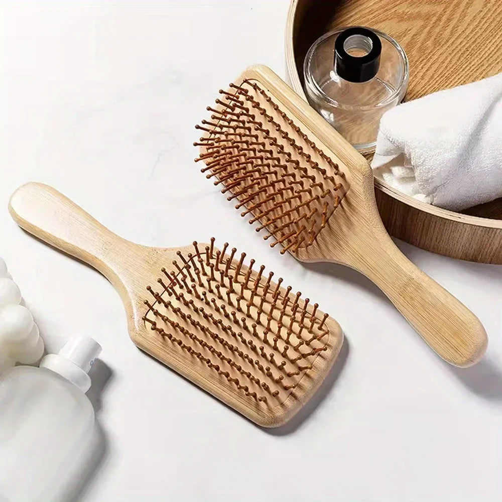 Natural Bamboo Hair Brush – Detangling & Scalp Massage Brush for All Hair Types, Anti-Bacterial, Promotes Healthy Hair Growth