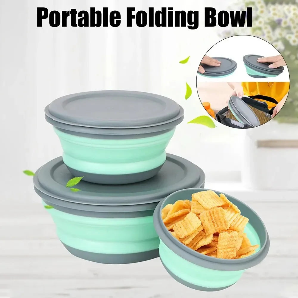 3-piece set with lid salad bowl set  silicone folding bowl foldable lunch box  portable – Sama Homes - Image 2