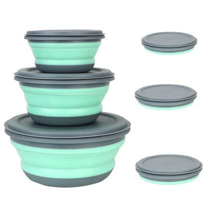 3pcs/set Silicone Folding Lunch Box With Lid Portable Picnic Camping Bowl Set Kitchen Tableware Kit Foldable Fruit Salad Bowl – Sama Homes