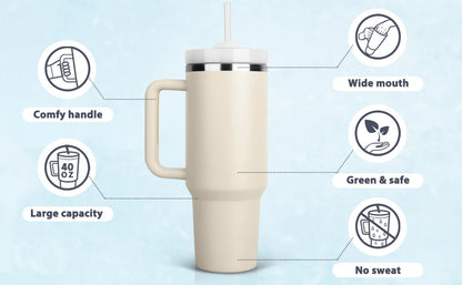 40oz Stainless Steel Insulated Water Bottle with Straw & Handle – Vacuum Flask Travel Coffee Tumbler, Hot & Cold Thermal Mug (1200ml) by Sama Homes - Sustainable Living (View 9)