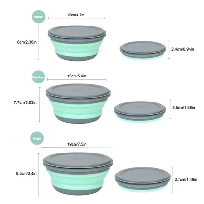 3-piece set with lid salad bowl set  silicone folding bowl foldable lunch box  portable – Image 5