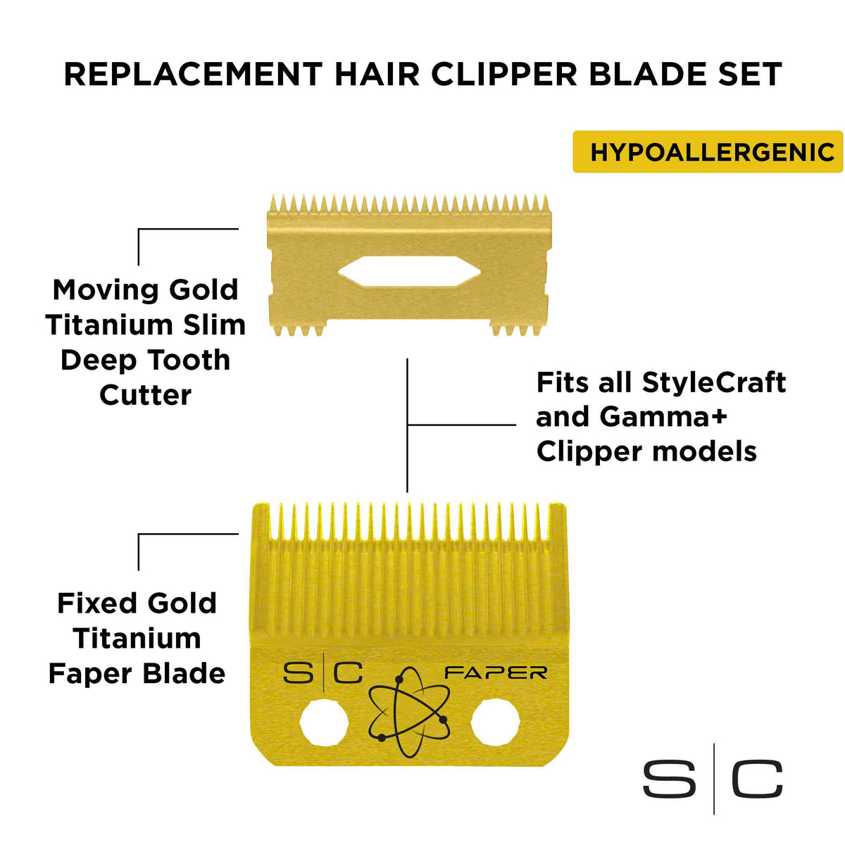 Stylecraft Fixed Gold Titanium Faper Blade with Gold Titanium Slim Deep Cutter by StyleCraft - Sustainable Living (View 2)