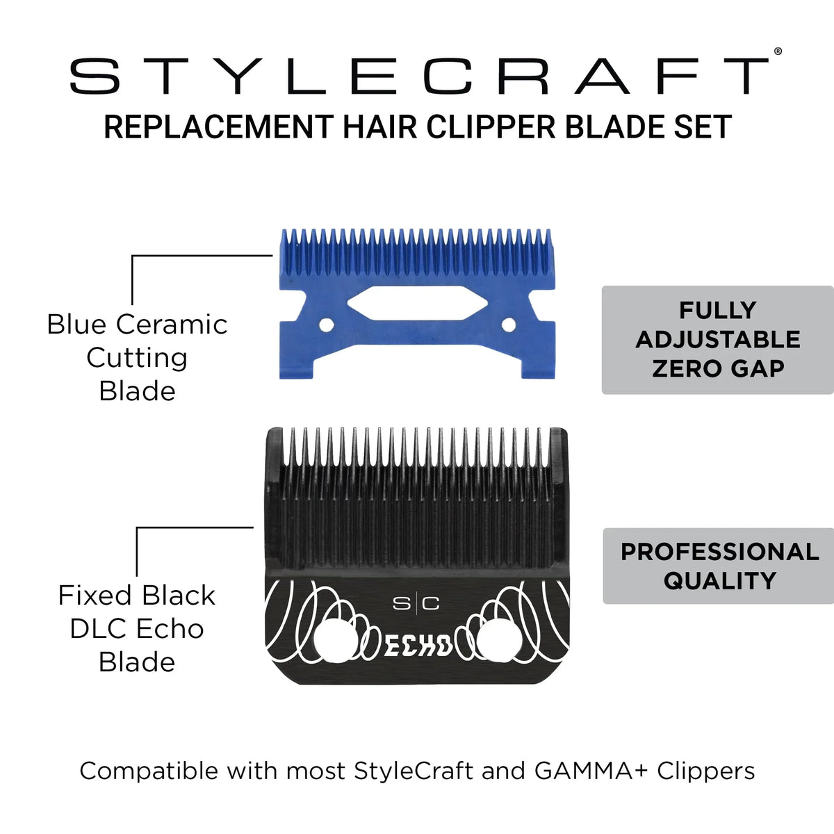 Stylecraft Echo Fixed Echo Blade +New Blue Ceramic Deep Tooth Cutting Blade Set