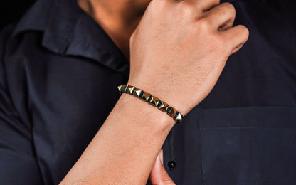 Golden Pyrite Pyramid Adjustable Bracelet by SAMAHealing - Sustainable Living (View 3)