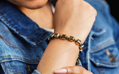 Golden Pyrite/Hematite Cube Beads Bracelet by SAMAHealing - Sustainable Living (View 3)