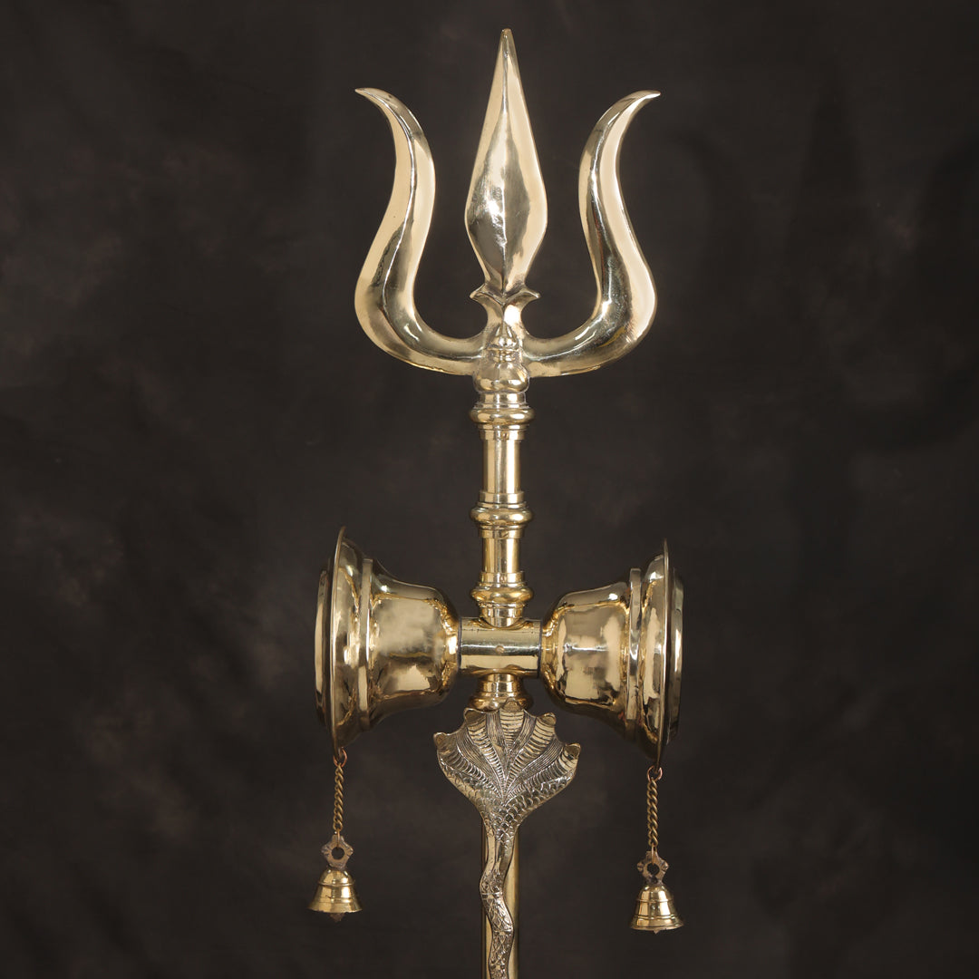 Brass Divya Trishul On Naag with Damru - Eco-friendly - Sama Homes