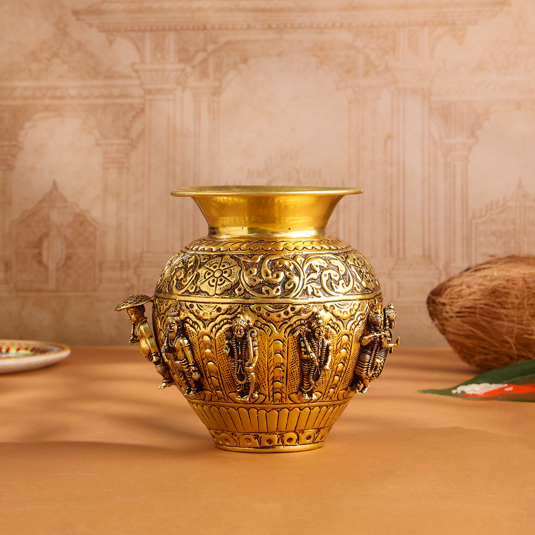 Brass Ashtalakshmi And Dashavatara Kodam/Kalash - Image 3