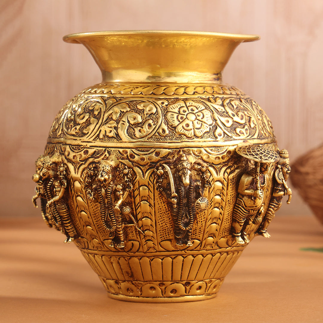 Brass Ashtalakshmi And Dashavatara Kodam/Kalash - Image 4