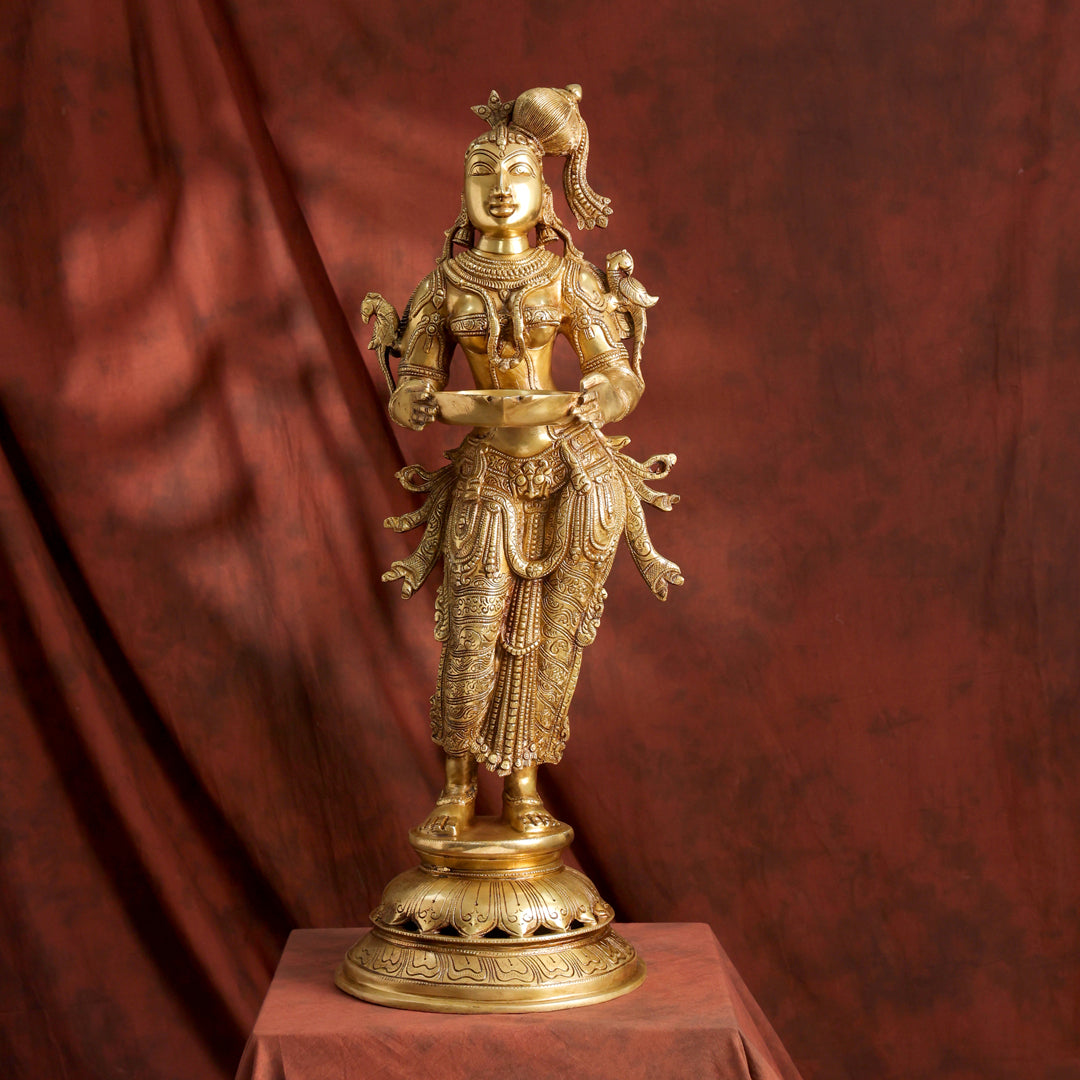 Brass Deep lakshmi Idol – Traditional Diya Holder for Prosperity and Light (30 Inch) - Eco-friendly - Sama Homes