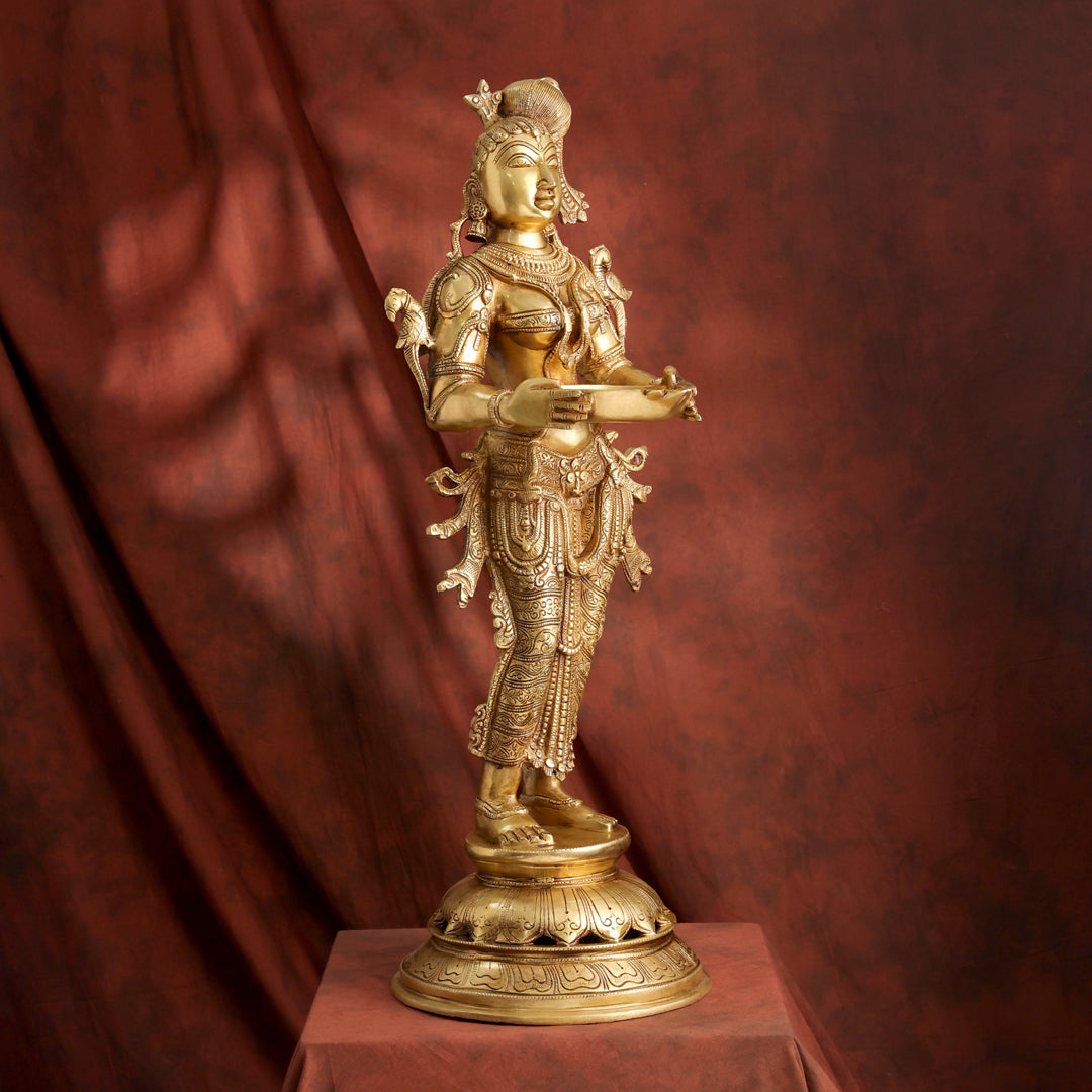 Brass Deep lakshmi Idol – Traditional Diya Holder for Prosperity and Light (30 Inch) - Image 6