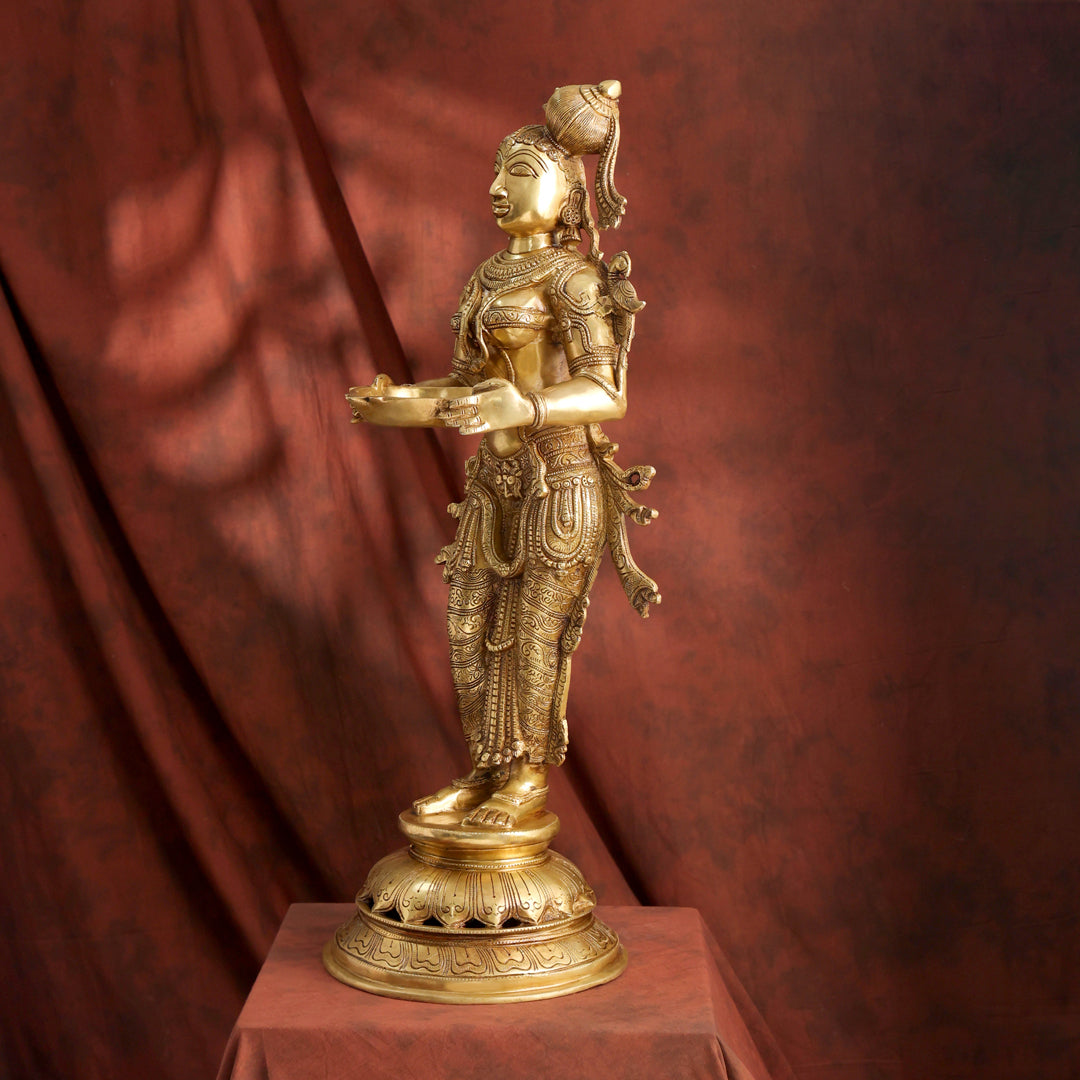 Brass Deep lakshmi Idol – Traditional Diya Holder for Prosperity and Light (30 Inch) - Image 7