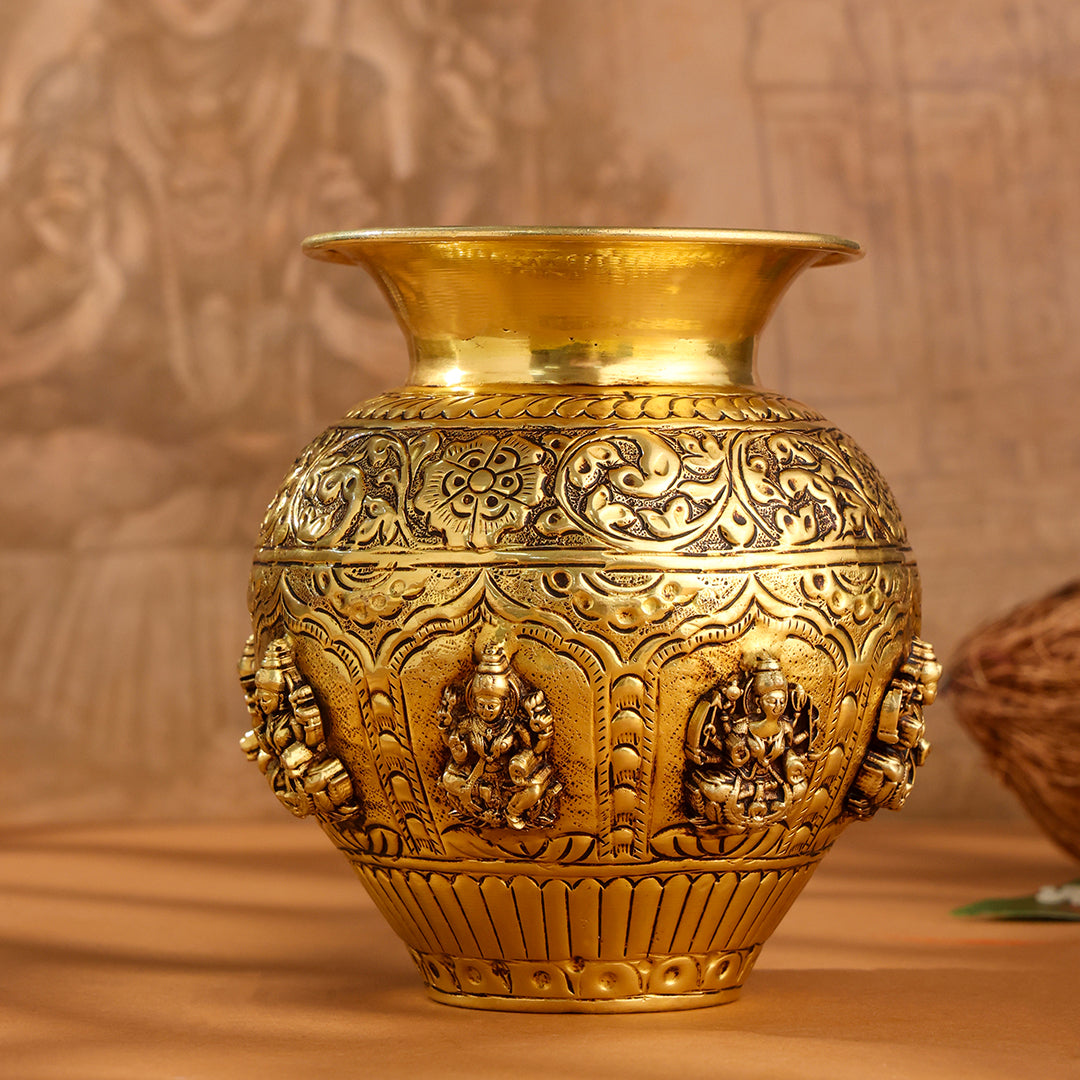 Brass Ashtalakshmi And Dashavatara Kodam/Kalash - Eco-friendly - Sama Homes