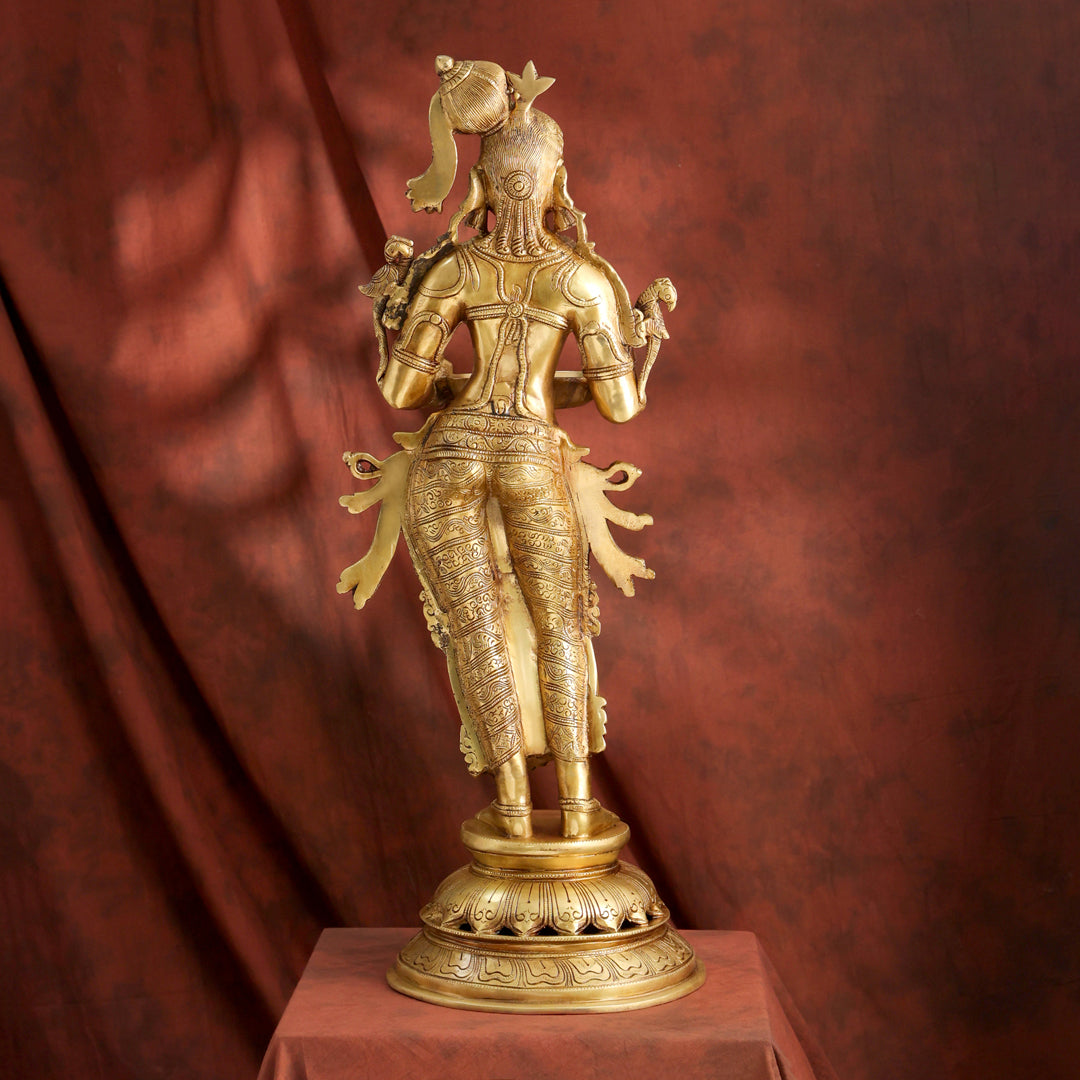 Brass Deep lakshmi Idol – Traditional Diya Holder for Prosperity and Light (30 Inch) - Image 2