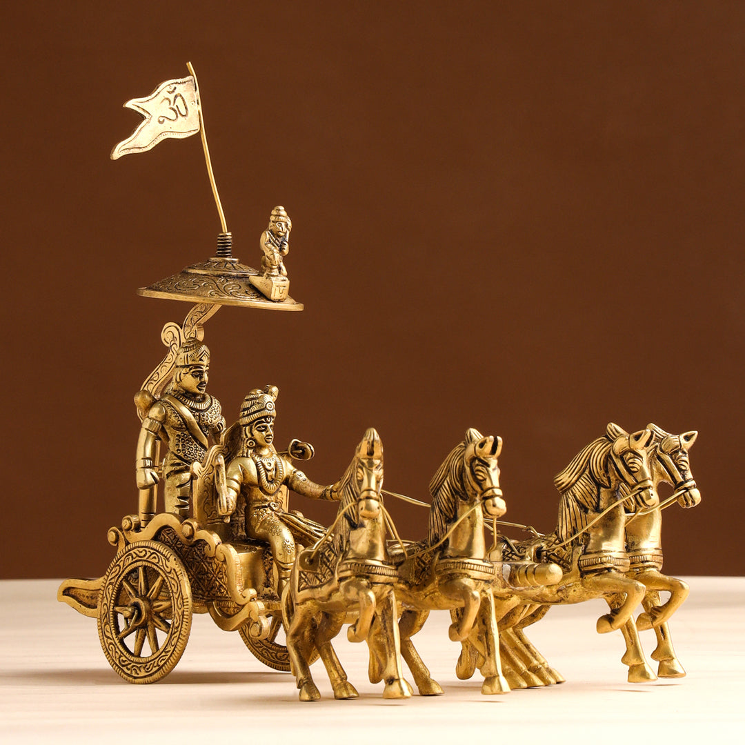 Brass Arjun And Krishna Rath (7.5 Inch) - Eco-friendly - Sama Homes