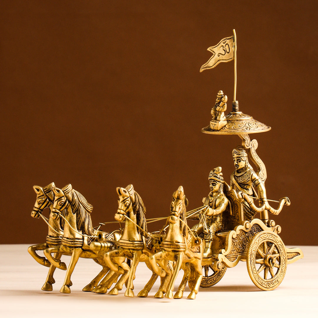 Brass Arjun And Krishna Rath (7.5 Inch) - Image 2