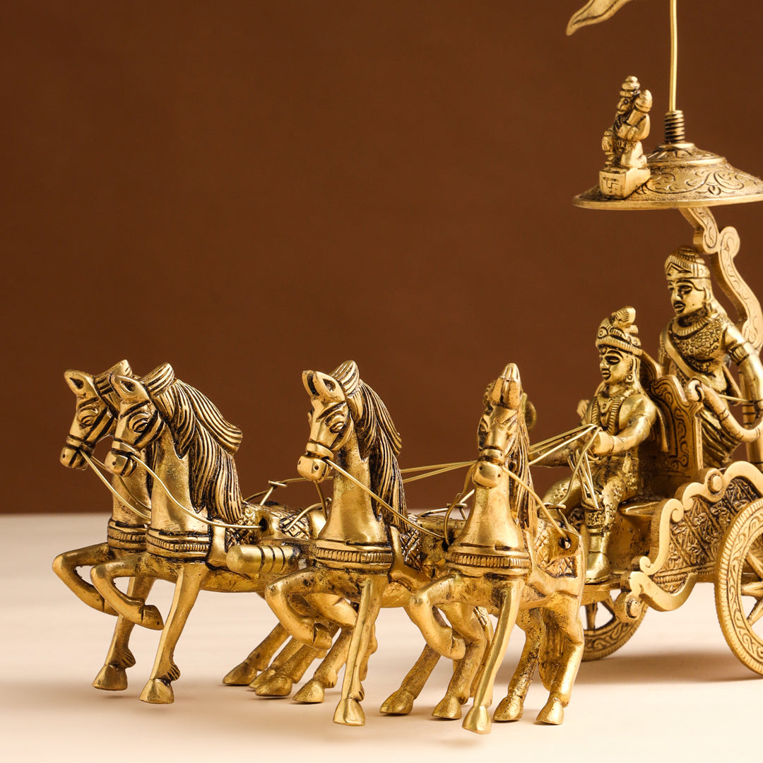 Brass Arjun And Krishna Rath (7.5 Inch) - Image 3