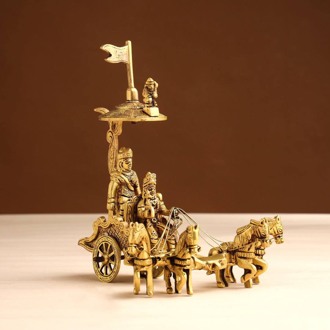 Brass Arjun and Krishna Rath – Divine Chariot Sculpture (7 Inch) - Eco-friendly - Sama Homes