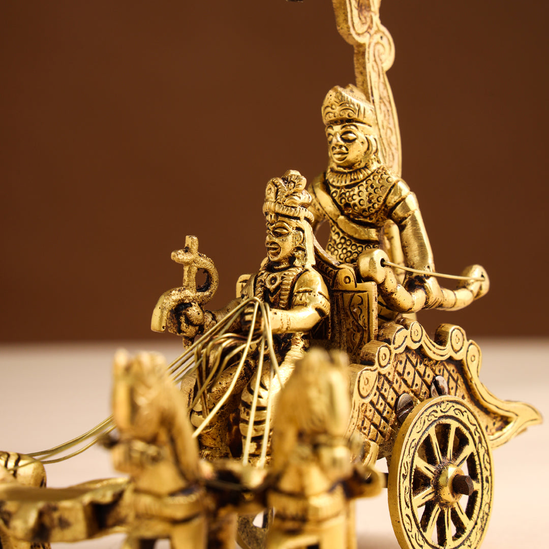 Brass Arjun and Krishna Rath – Divine Chariot Sculpture (7 Inch) - Image 3