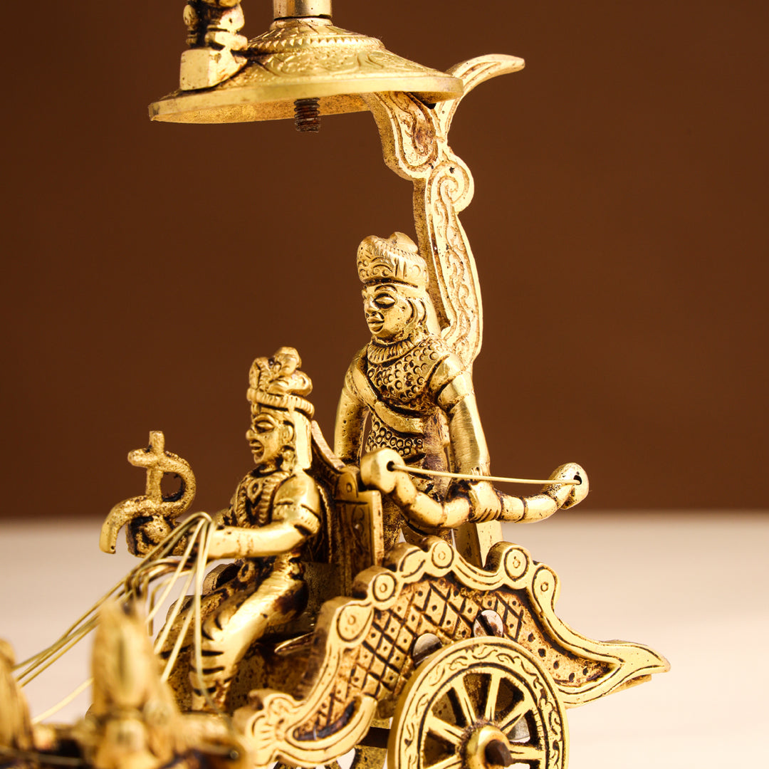 Brass Arjun and Krishna Rath – Divine Chariot Sculpture (7 Inch) - Image 6