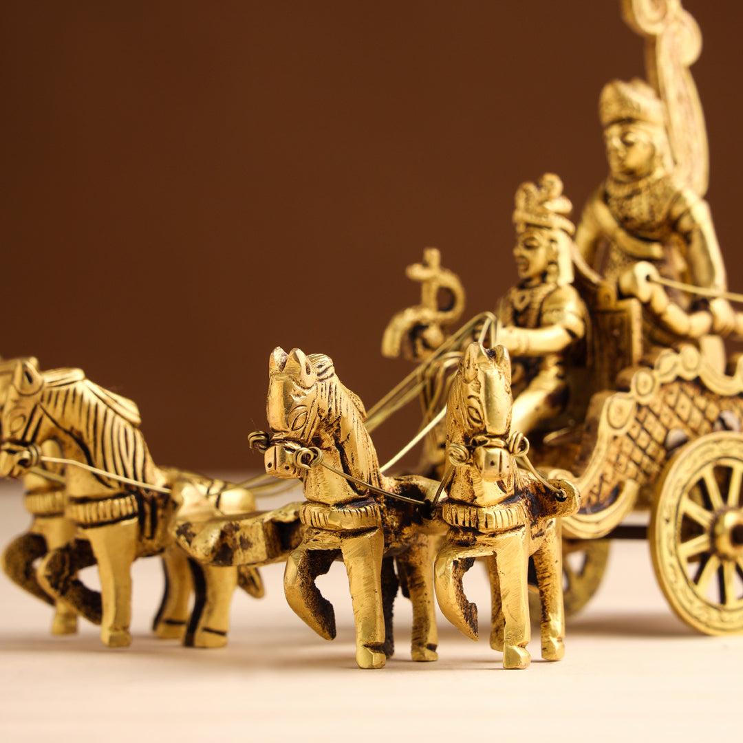 Brass Arjun and Krishna Rath – Divine Chariot Sculpture (7 Inch) - Image 5