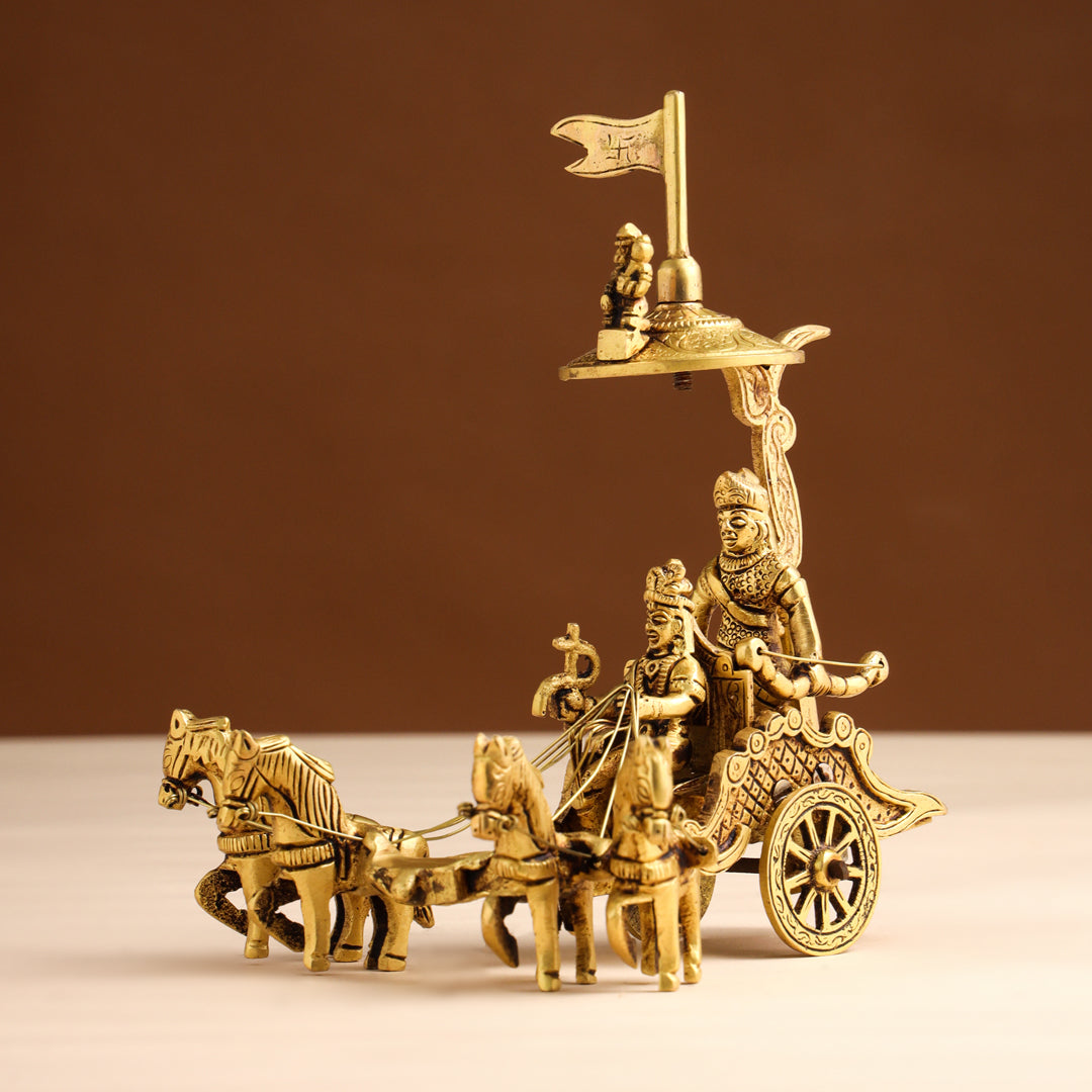 Brass Arjun and Krishna Rath – Divine Chariot Sculpture (7 Inch) - Image 4