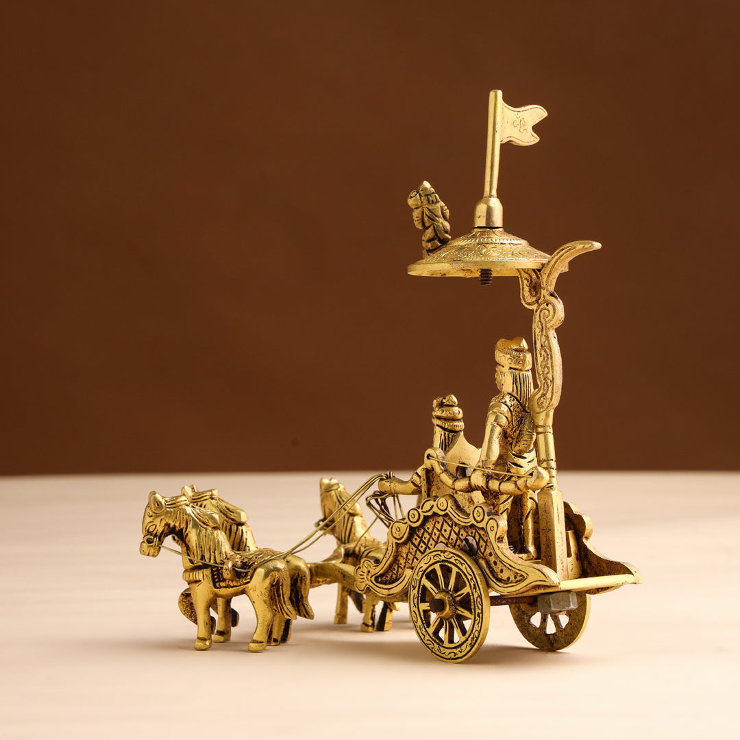 Brass Arjun and Krishna Rath – Divine Chariot Sculpture (7 Inch) - Image 8