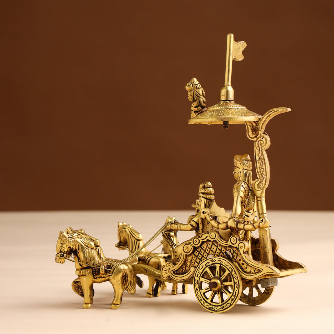 Brass Arjun and Krishna Rath – Divine Chariot Sculpture (7 Inch) - Image 7