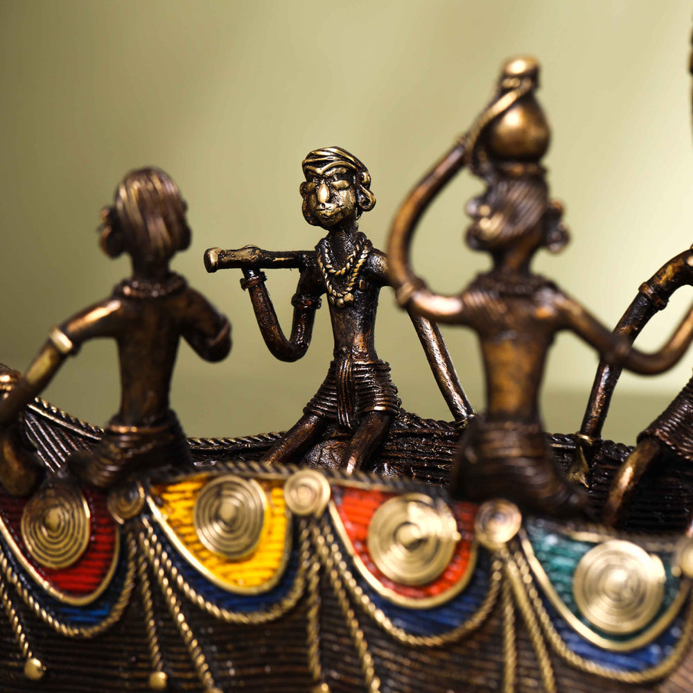 Brass Dhokra Peacock Five Men Boat (13 Inch) - Image 5