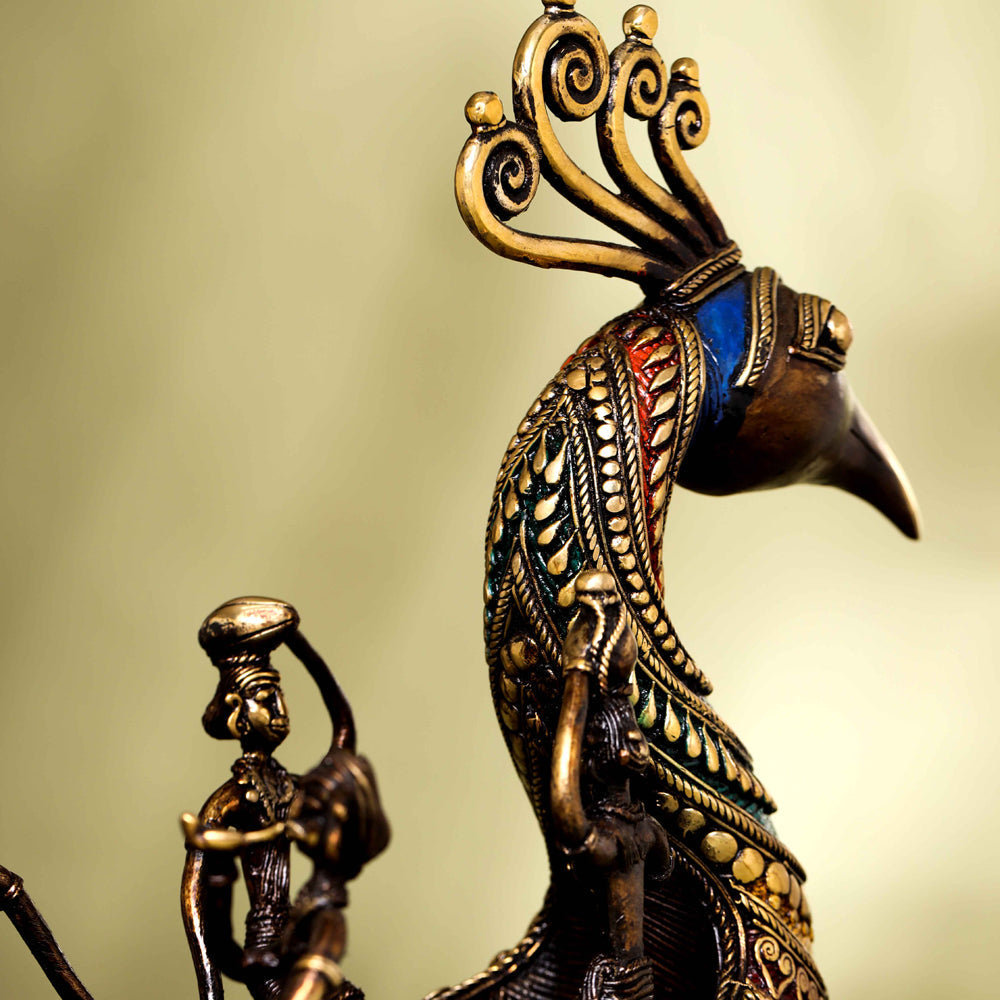 Brass Dhokra Peacock Five Men Boat (13 Inch) - Image 8