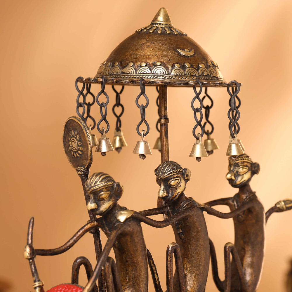 Brass Dhokra Three Monkey Elephant Statue (17.5 Inch) - Image 2