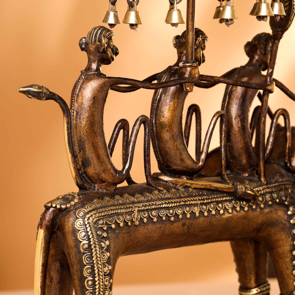 Brass Dhokra Three Monkey Elephant Statue (17.5 Inch) - Image 6