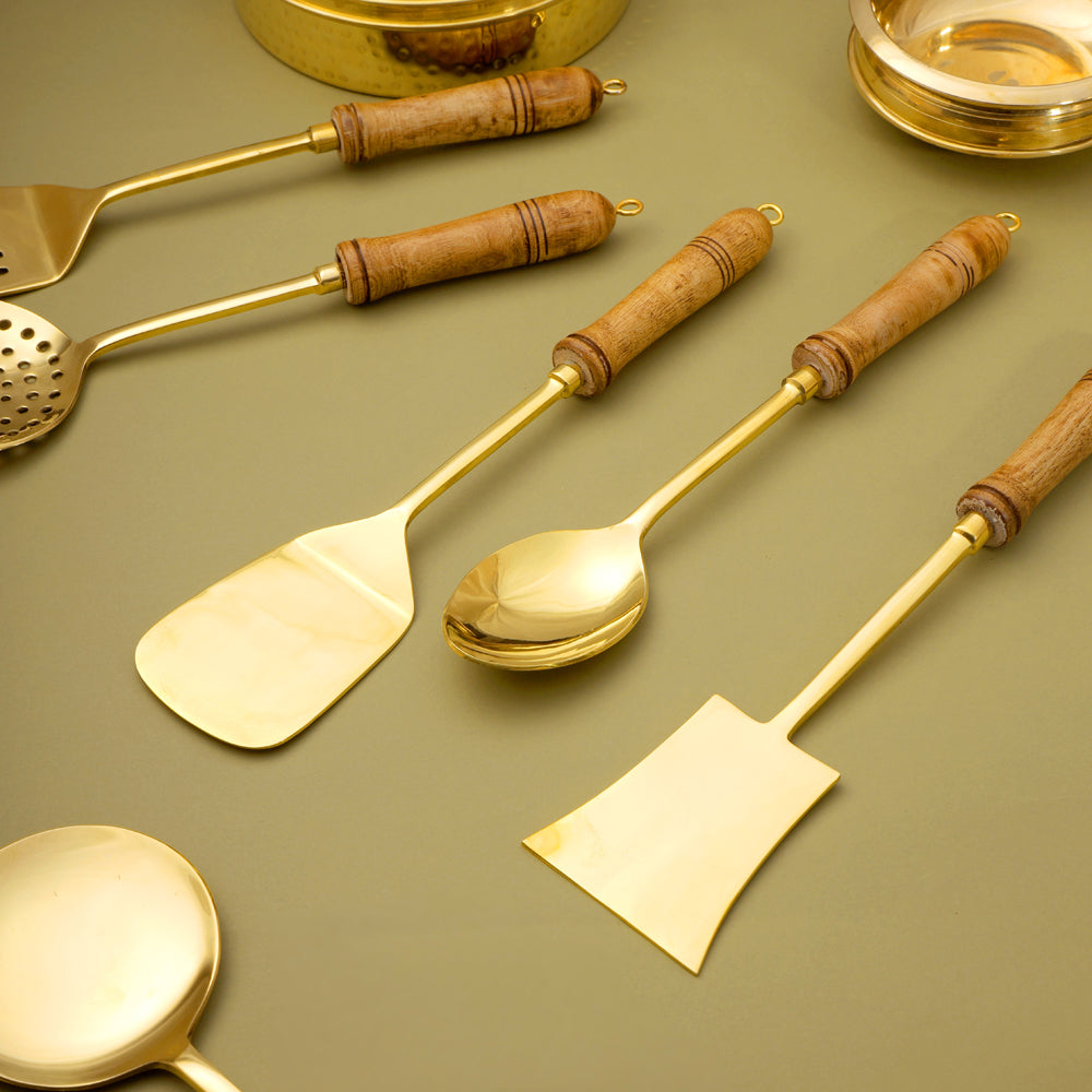 Traditional indian brass cooking spoons for frying and serving