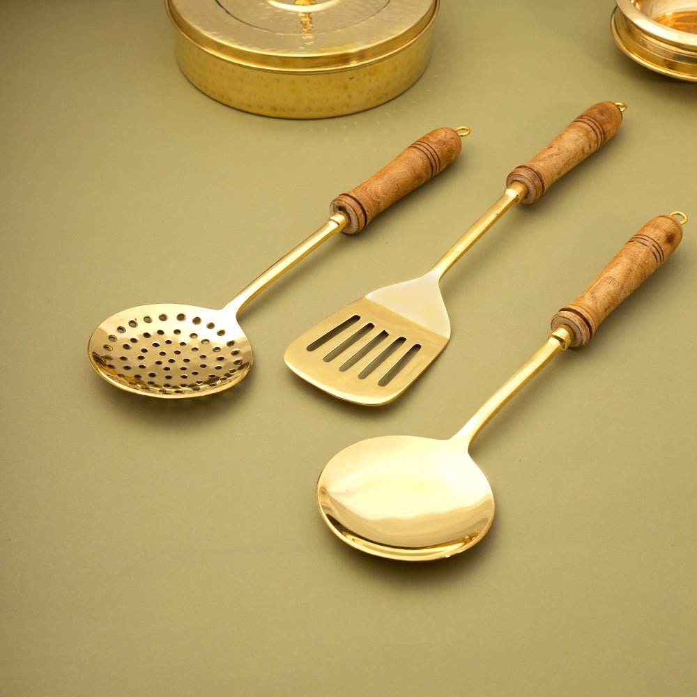 Premium brass and wood kitchenware set sama homes