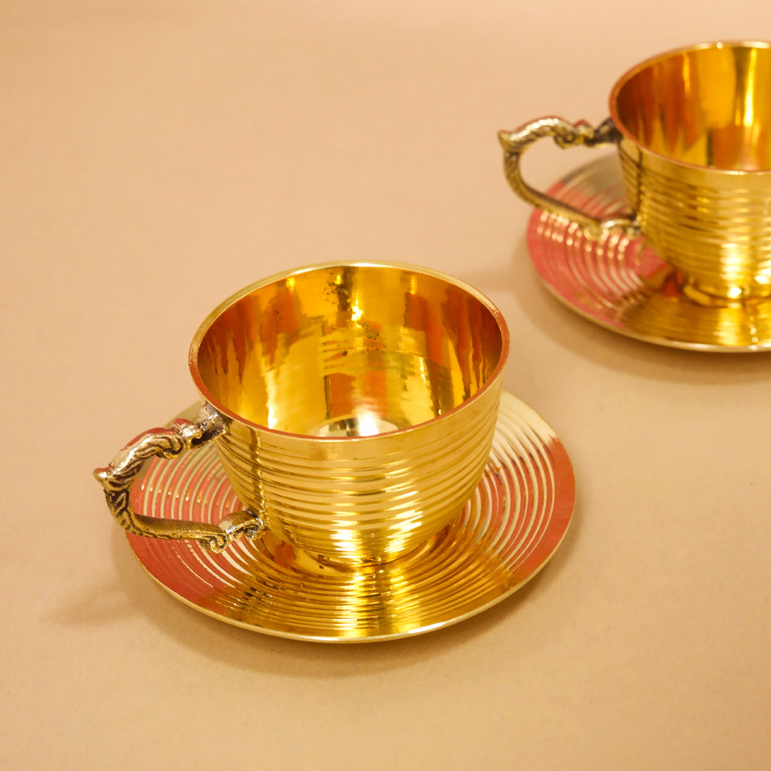 Handcrafted Brass Tea Cups with Saucers – 2-Piece Set | 150 ML | Artisan Dining Tableware – Image 4