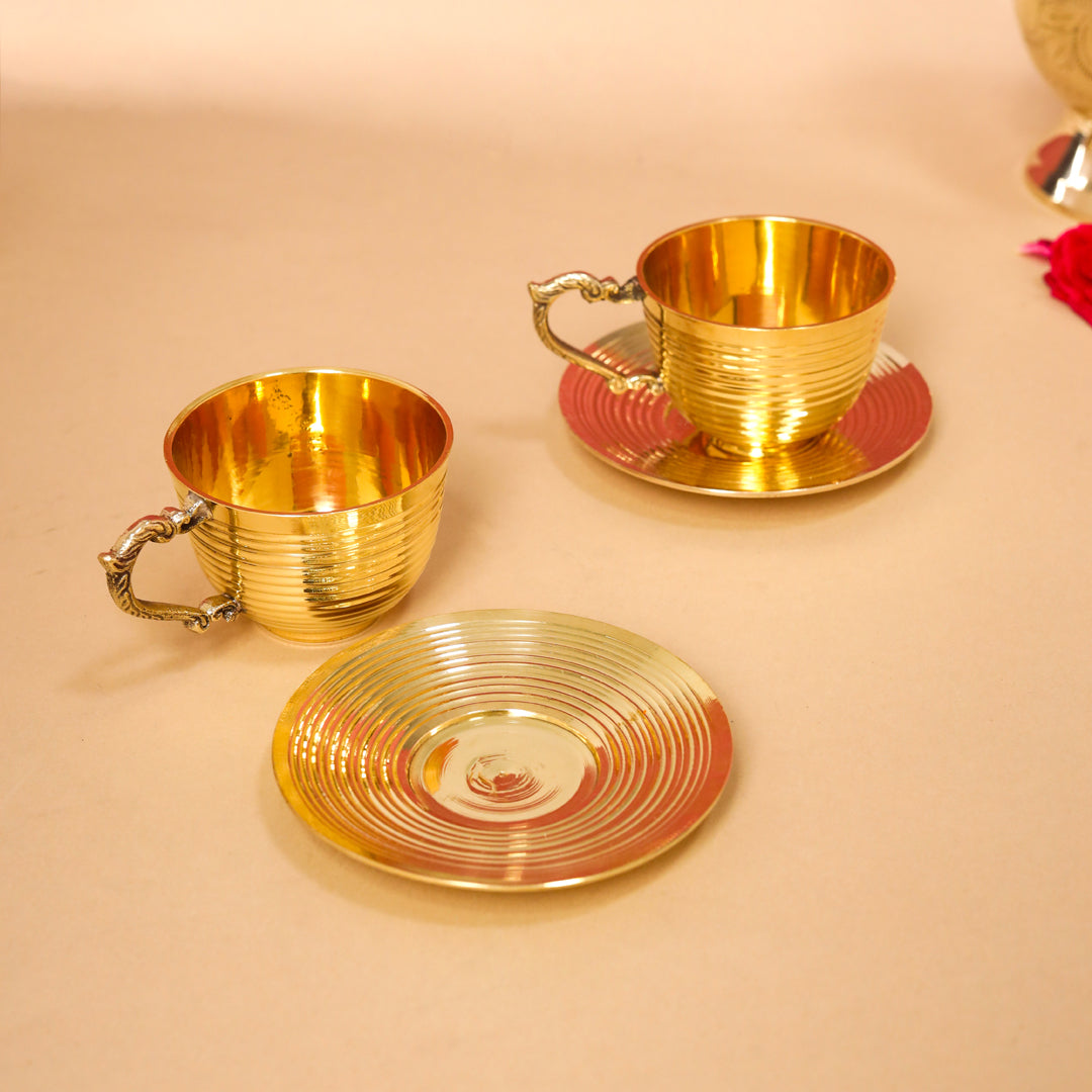 Handcrafted Brass Tea Cups with Saucers – 2-Piece Set | 150 ML | Artisan Dining Tableware – Image 5