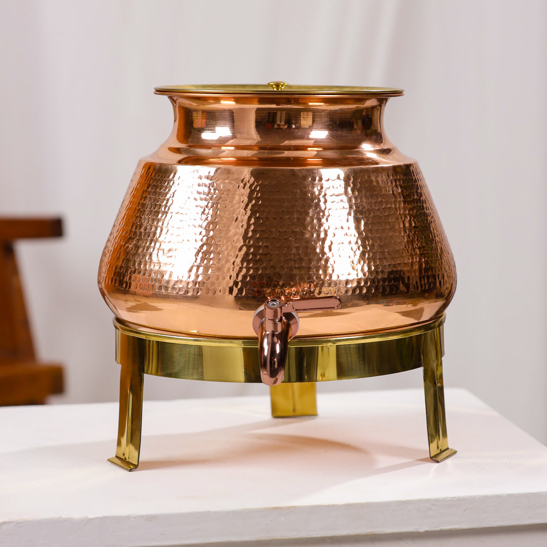 Handcrafted 8L Pure Copper Water Dispenser - Hammered Ayurvedic