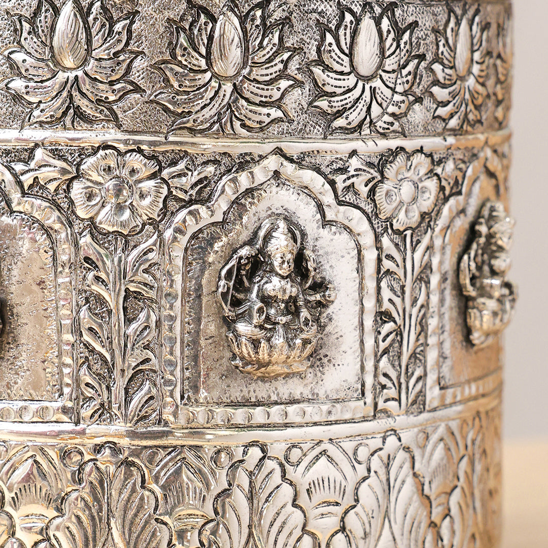 Silver Plated Brass Ashtalakshmi Decorative Pot – Traditional Handcrafted Indian Décor | Available in 3 Sizes – Image 2 - Image 3