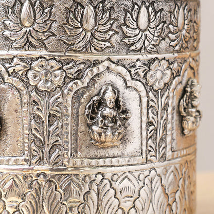 Silver Plated Brass Ashtalakshmi Decorative Pot – Traditional Handcrafted Indian Décor | Available in 3 Sizes – Image 2