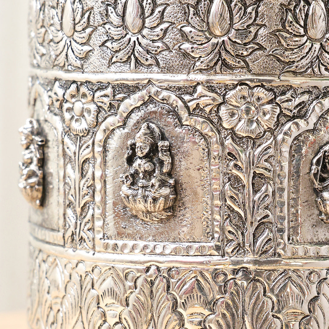 Silver Plated Brass Ashtalakshmi Decorative Pot – Traditional Handcrafted Indian Décor | Available in 3 Sizes – Image 3 - Image 4