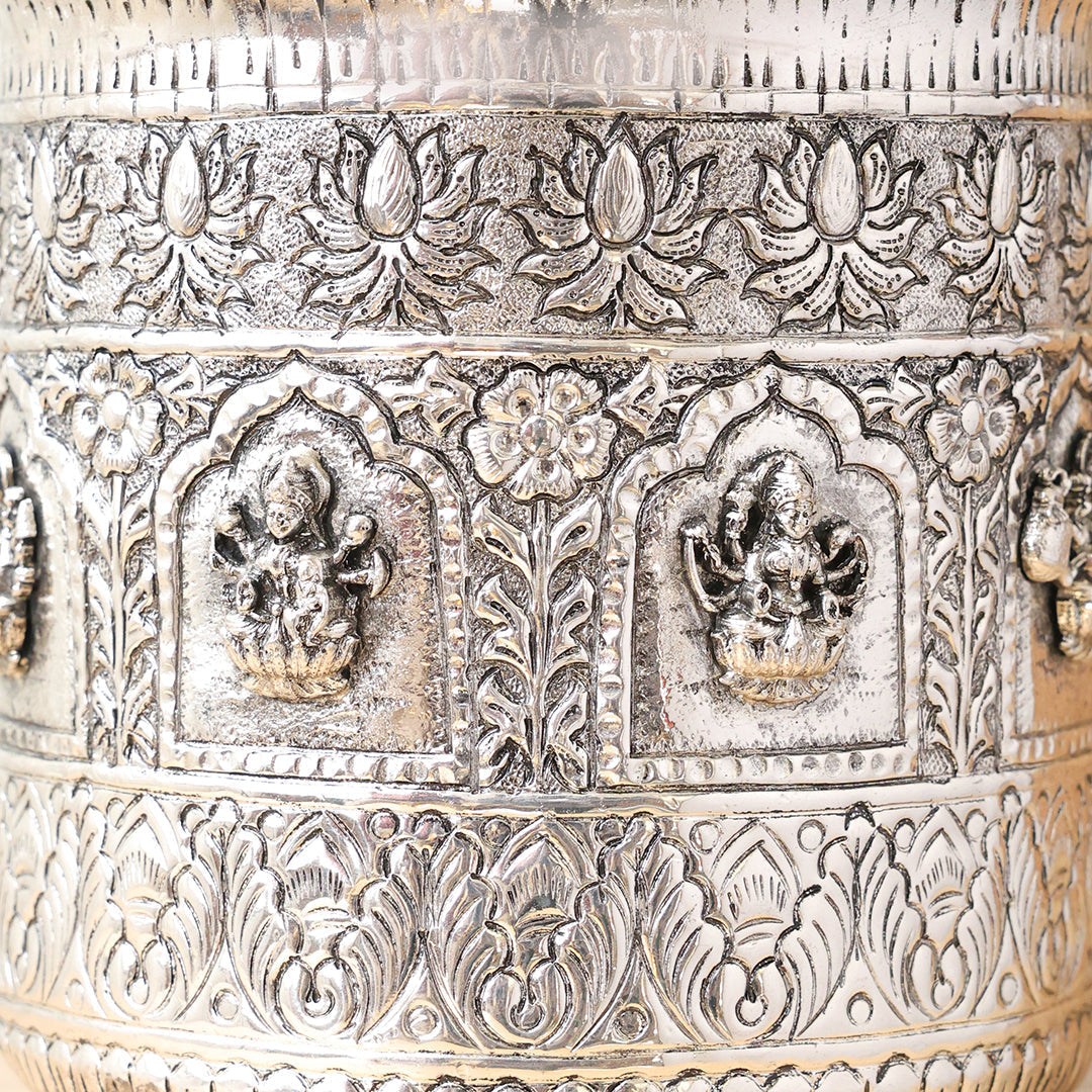 Silver Plated Brass Ashtalakshmi Decorative Pot – Traditional Handcrafted Indian Décor | Available in 3 Sizes – Image 4