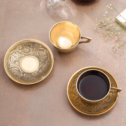 Handcrafted Brass Tea Cups with Saucers – 5 Inch | Traditional Indian Brass Drinkware, 2 Sets – Image 4