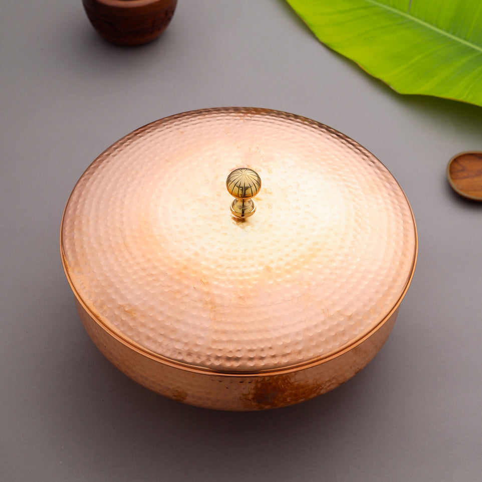Handcrafted Copper Handi/Lagan with Lid – 5L Traditional Indian Cookware | Sama Homes - Eco-friendly - Sama Homes