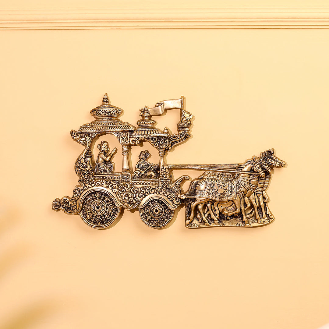 Brass Arjun And Krishna Rath Wall Hanging (7.3 Inch) - Eco-friendly - Sama Homes