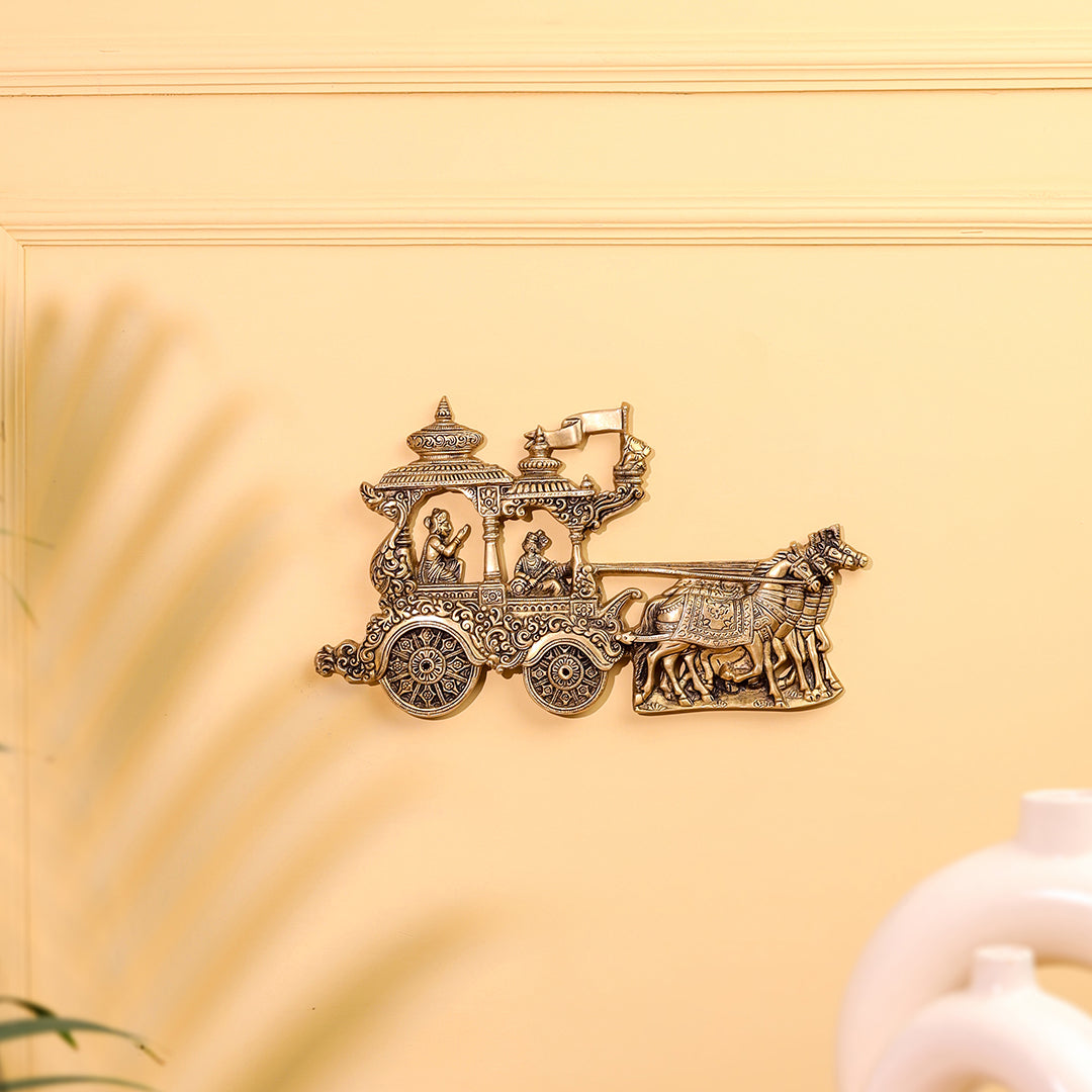 Brass Arjun And Krishna Rath Wall Hanging (7.3 Inch) - Image 3