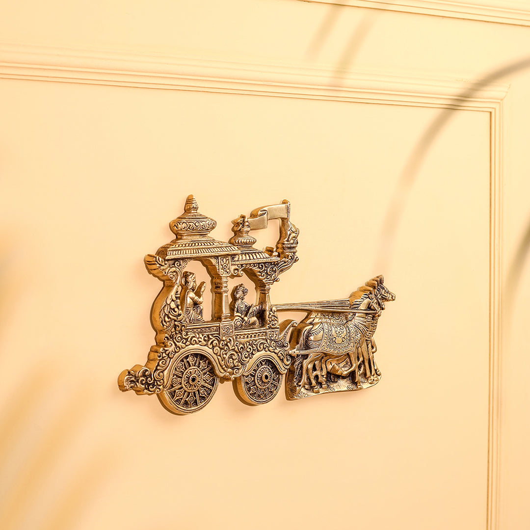 Brass Arjun And Krishna Rath Wall Hanging (7.3 Inch) - Image 4