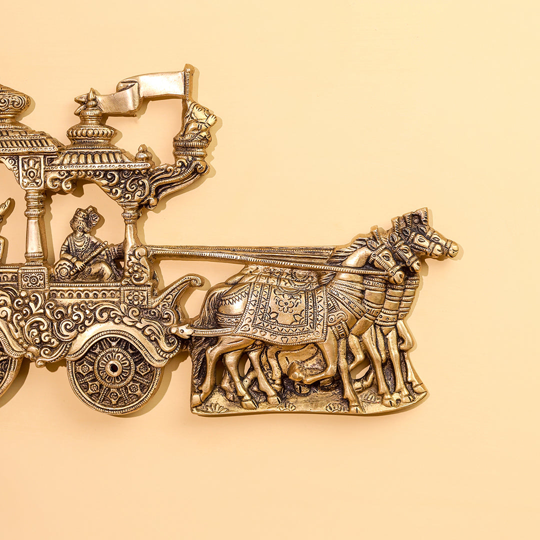 Brass Arjun And Krishna Rath Wall Hanging (7.3 Inch) - Image 5