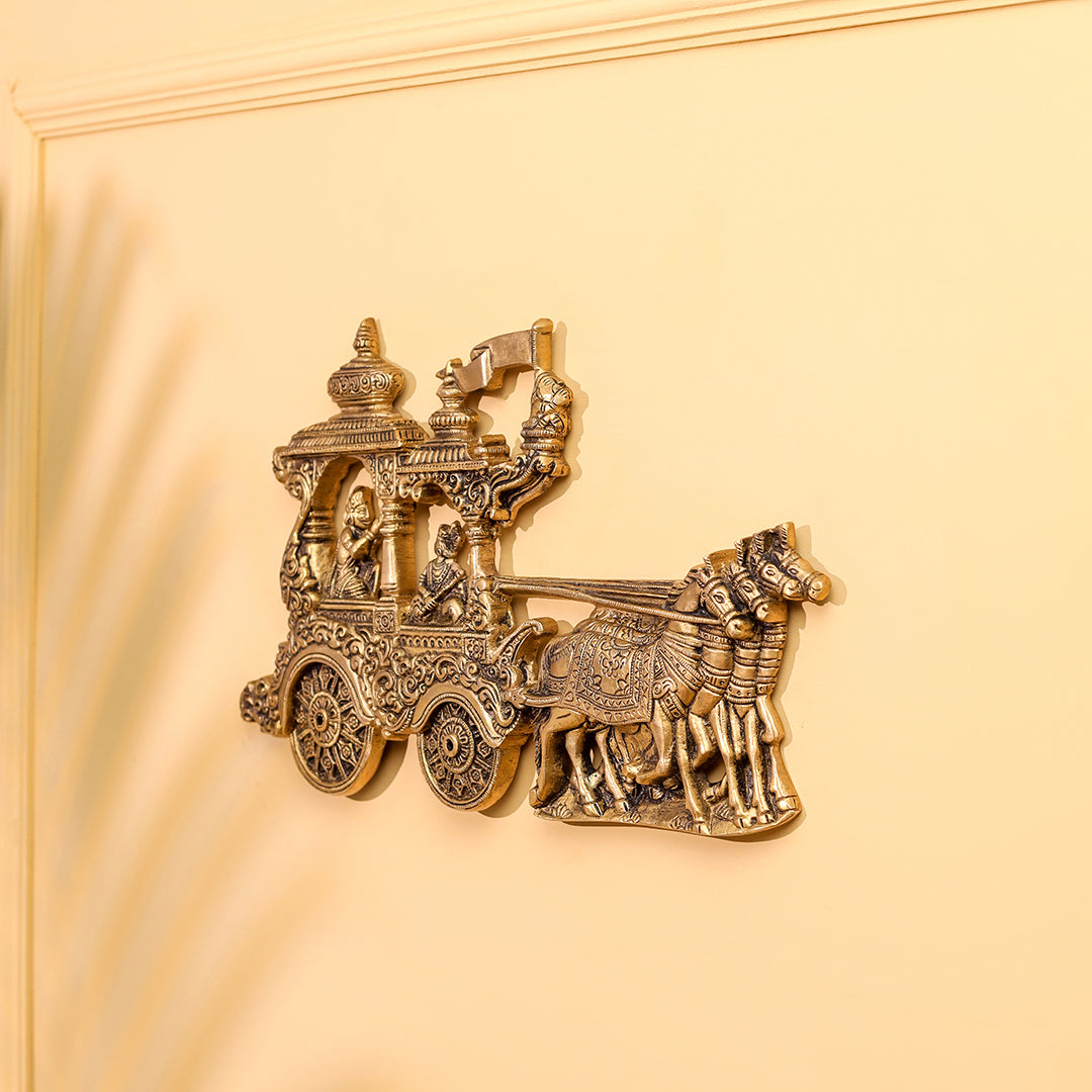 Brass Arjun And Krishna Rath Wall Hanging (7.3 Inch) - Image 6